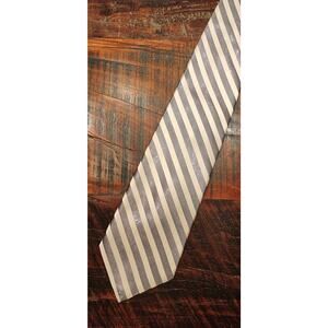 Burma Bibas Cream Silver Stripe Hand Made 100% Silk Men’s Neck Tie Made In Italy